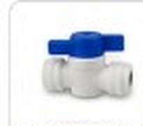 Flow restrictor with a blue handle and white push-fit fittings